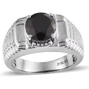 NWOT Thai Black Spinel Solitaire Men's Ring in Stainless Steel  Size 12